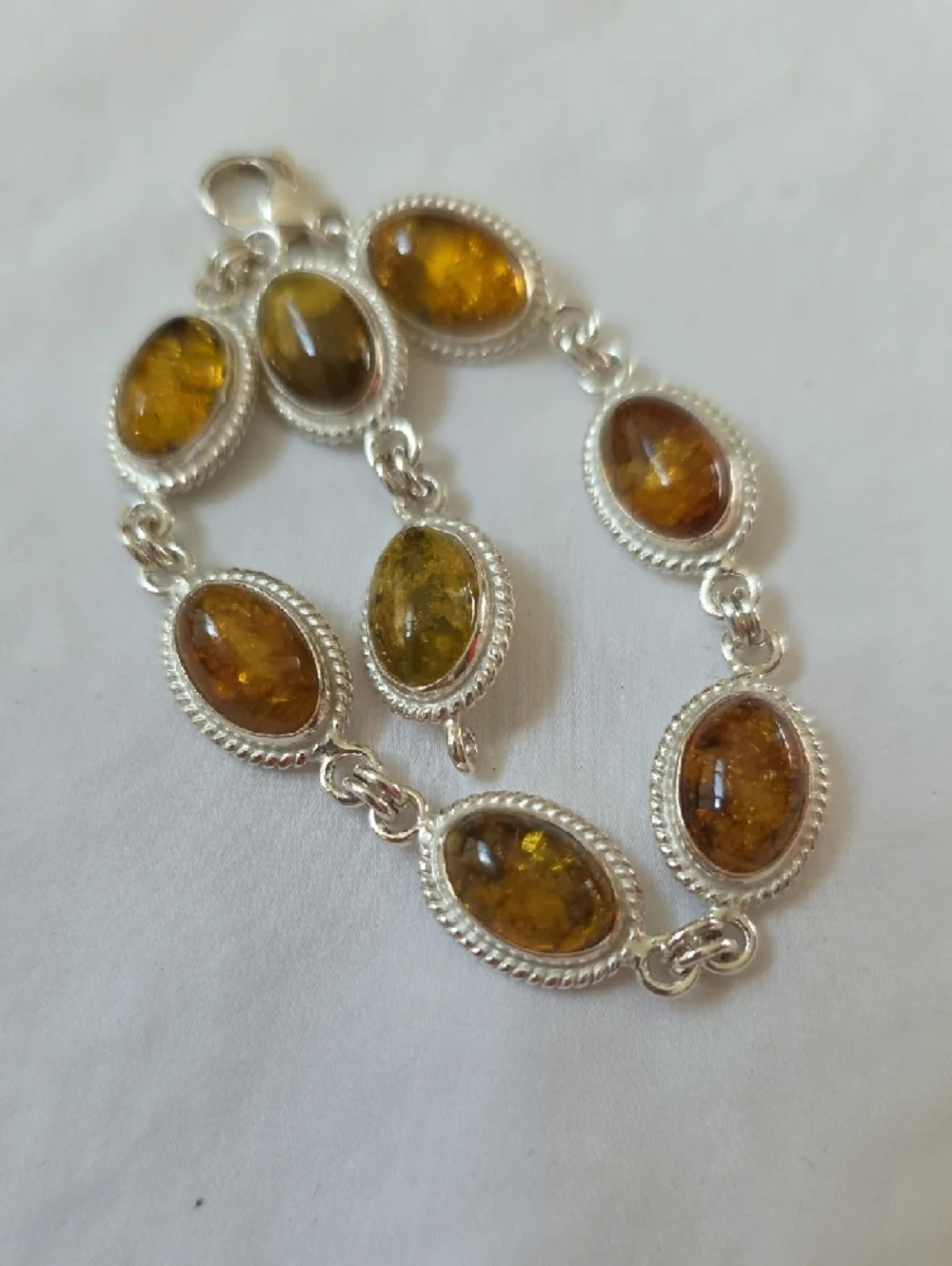 Sterling Silver Amber Link Bracelet in Honey Amber Size 7.25